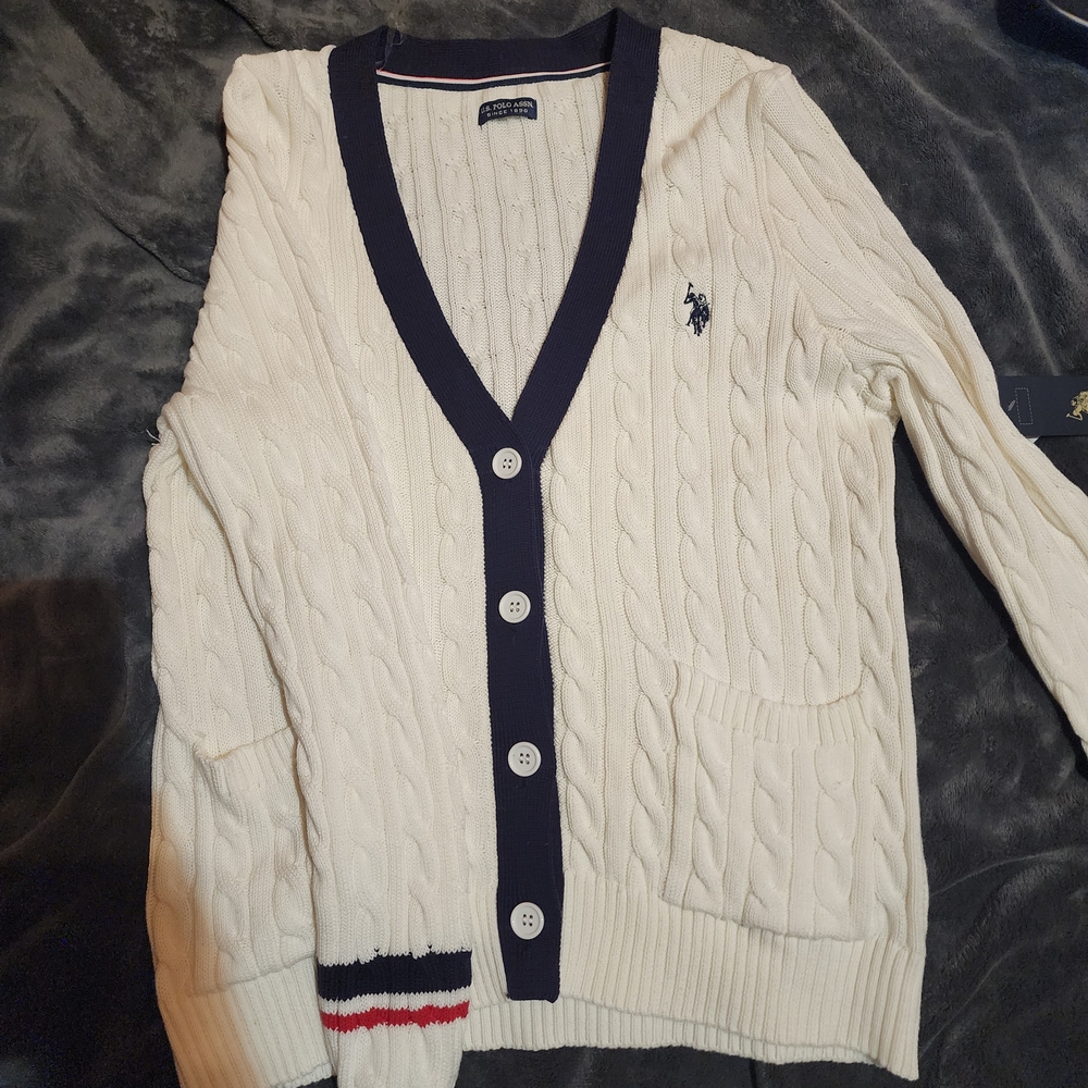 U.S. Polo Assn. Cream and Navy Cardigan